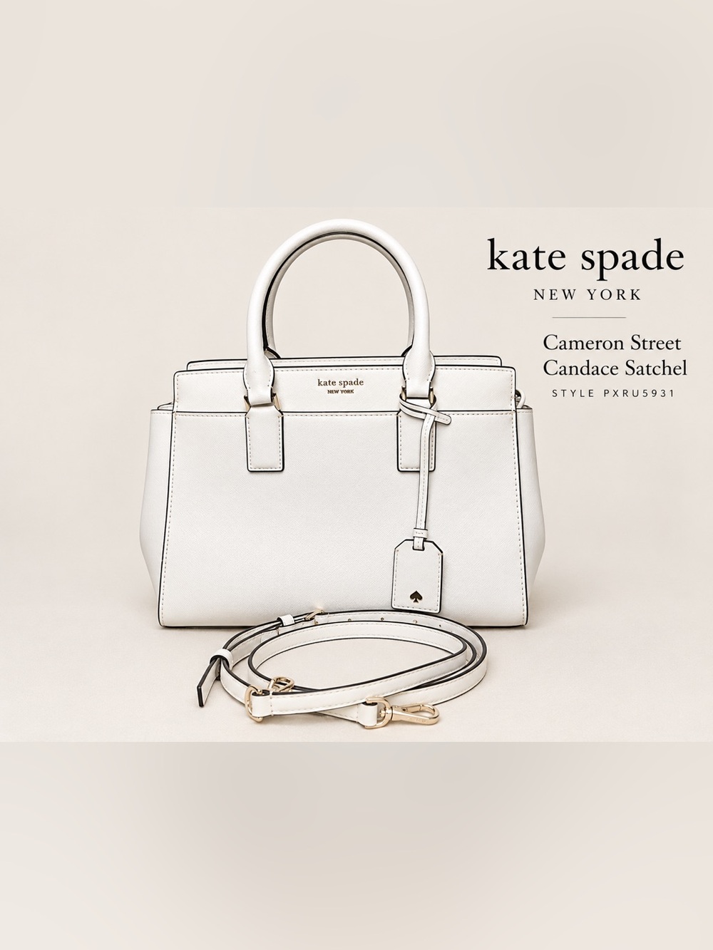 Kate Spade Cameron Street Candace Satchel White Saffiano Leather Crossbody Bag